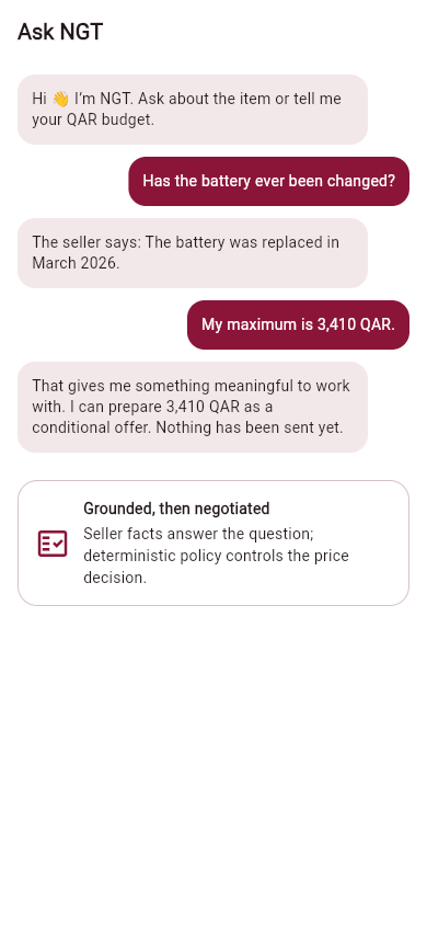 Private Ask NGT negotiation screen